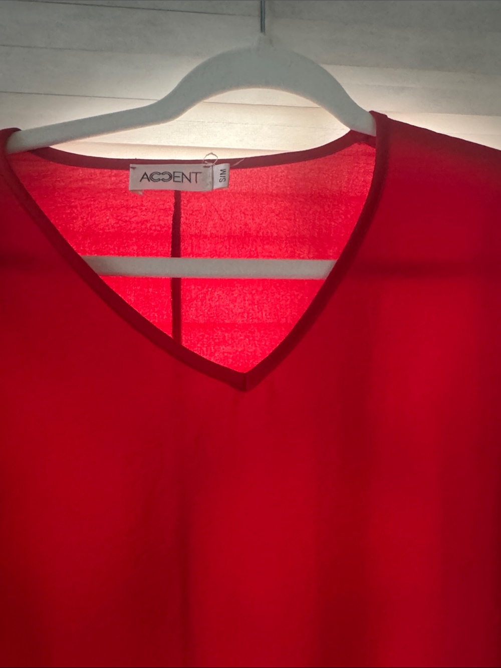 Accent Red V-Neck Ruffle Sleeve Blouse
